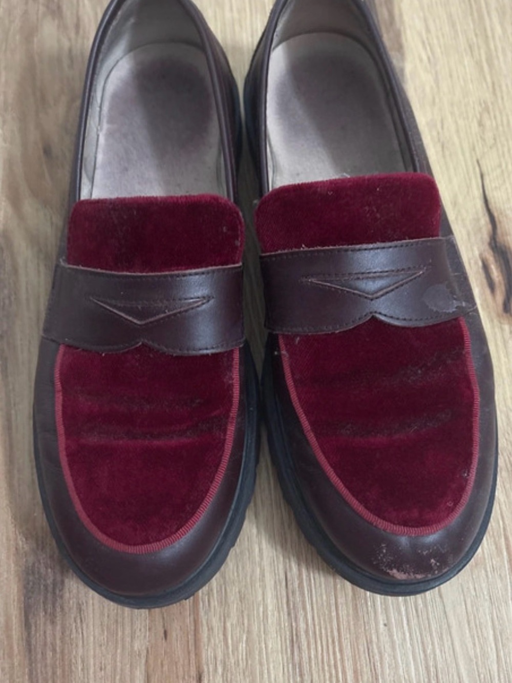 Burgundy Velvet chunky Loafers